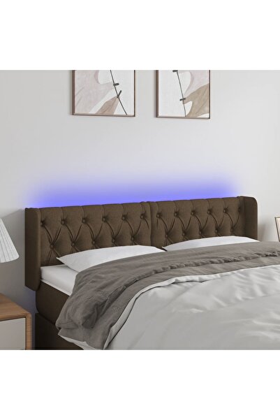 Concept Tăblie de pat cu LED, maro închis, 147x16x78/88 cm, textil