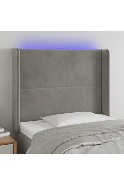 Concept Tăblie de pat cu LED, gri deschis, 103x16x118/128 cm, catifea