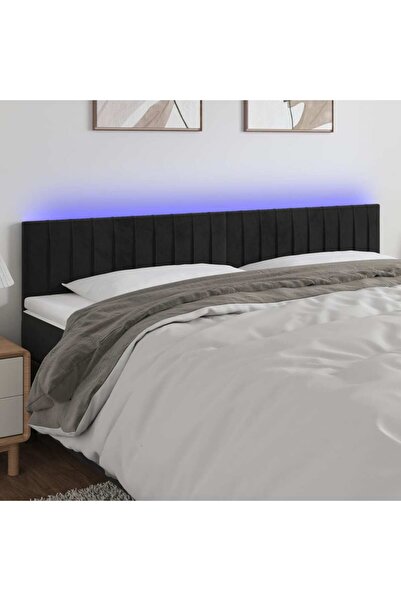 Concept LED табла за легло, черна, 160x5x78/88 см, кадифе