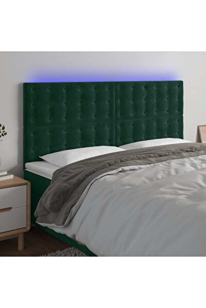 Concept Tăblie de pat cu LED, verde închis, 200x5x118/128 cm, catifea