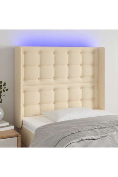 Concept Tăblie de pat cu LED, crem, 103x16x118/128 cm, textil