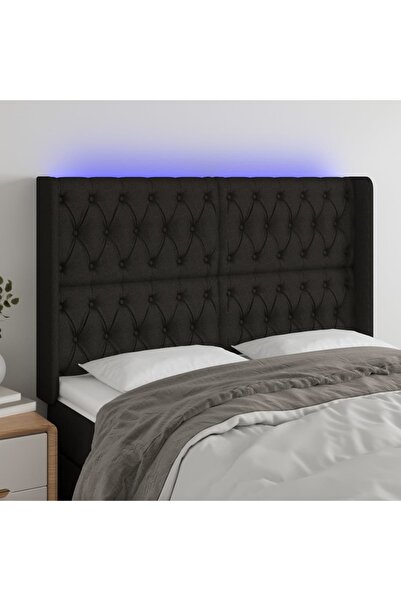 Concept Tăblie de pat cu LED, negru, 147x16x118/128 cm, textil