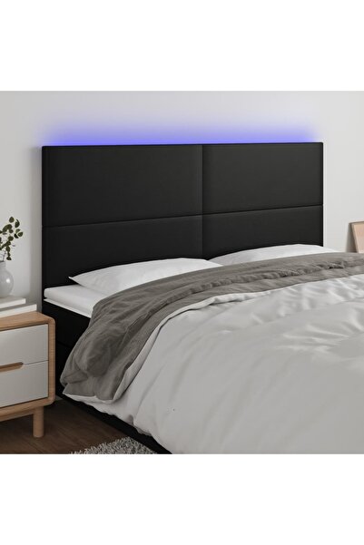 Concept Tăblie de pat cu LED, negru, 200x5x118/128 cm, piele ecologică