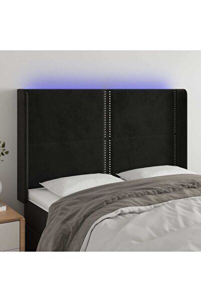 Concept Tăblie de pat cu LED, negru, 147x16x118/128 cm, catifea