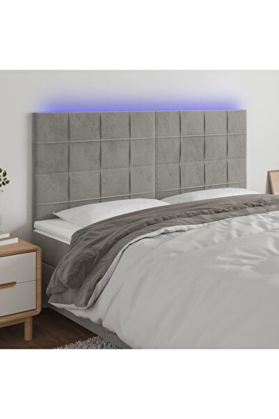 Concept Tăblie de pat cu LED, gri deschis, 180x5x118/128 cm, catifea