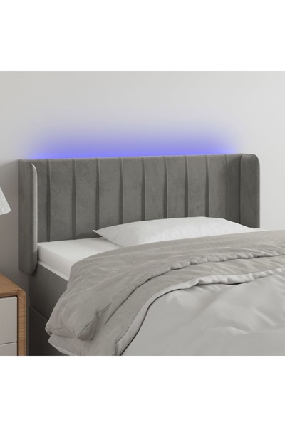 Concept Tăblie de pat cu LED, gri deschis, 83x16x78/88 cm, catifea