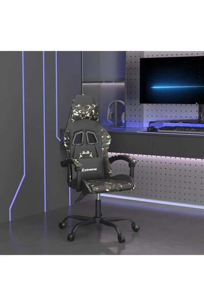 Concept Scaun de gaming pivotant, negru și camuflaj, piele ecologică
