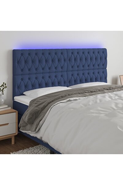 Concept Tăblie de pat cu LED, albastru, 180x7x118/128 cm, textil