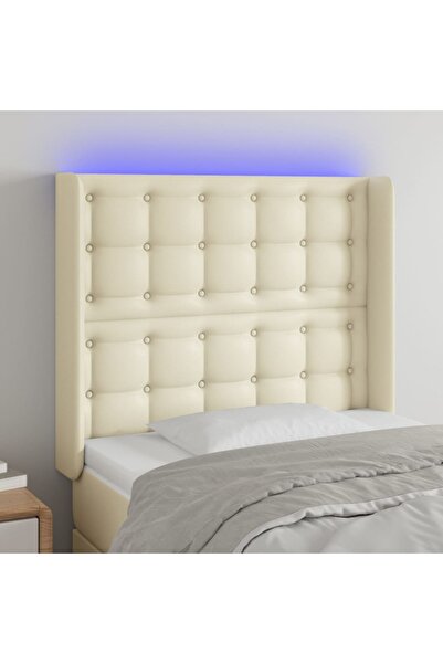 Concept Tăblie de pat cu LED, crem, 103x16x118/128 cm, piele ecologică