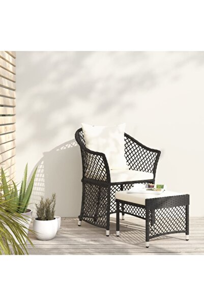 Concept Set șezlonguri de grădină, 2 piese, cu perne, negru, poliratan