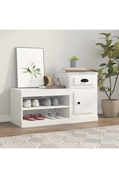 Concept Pantofar, alb extralucios, 100x42x60 cm, lemn prelucrat