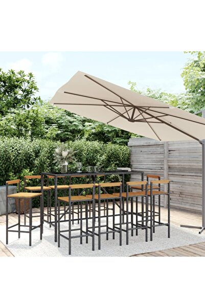 Concept Σετ μπαρ κήπου, 11 τεμάχια, μαύρο, πολυεστέρας/ξύλο ακακίας