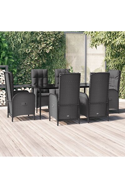 Concept Set mobilier de grădină cu perne, 7 piese, negru, poliratan