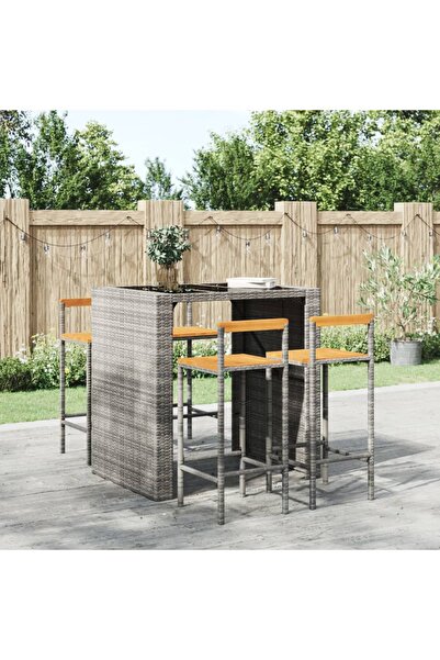 Concept Σκαμπό μπαρ, 4 τεμάχια, γκρι, πολυρατάν και μασίφ ξύλο ακακίας