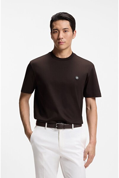 BOSS تي شيرت رجالي 100% قطن لون بني برقبة دائرية وأكمام قصيرة 50555844-207