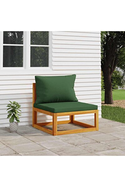 Concept Μεσαίος καναπές κήπου, πράσινα μαξιλάρια, μασίφ ξύλο ακακίας