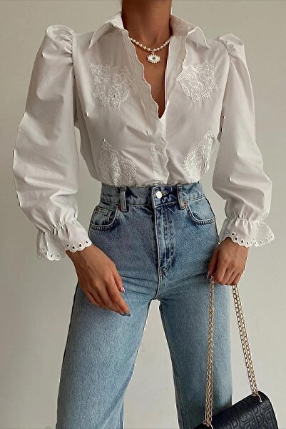 Burcia Princess Sleeve Guipure Embroidered Woven Shirt