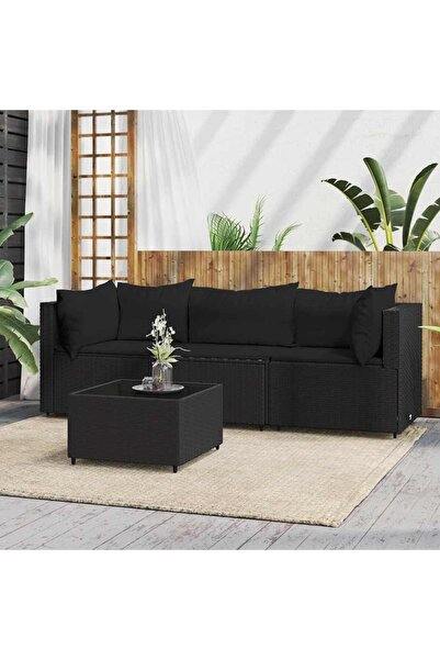 Concept Σετ επίπλων κήπου 4 τεμαχίων με μαύρα μαξιλάρια από πολυρατάν
