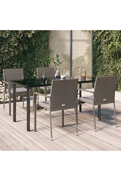 Concept Σετ επίπλων κήπου 5 τεμαχίων με μαξιλάρια, μαύρο/γκρι, πολυρατάν