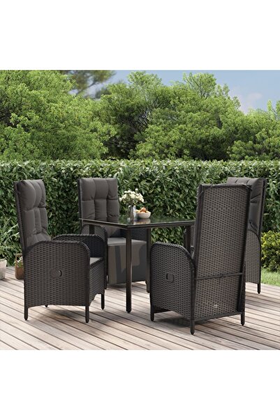 Concept Σετ ξαπλώστρας κήπου 5 τεμαχίων με μαξιλάρια, μαύρο, πολυρατάν