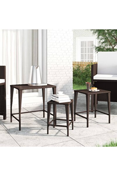 Concept Στοιβαζόμενα τραπέζια, 3 τεμάχια, καφέ, πολυρατάν