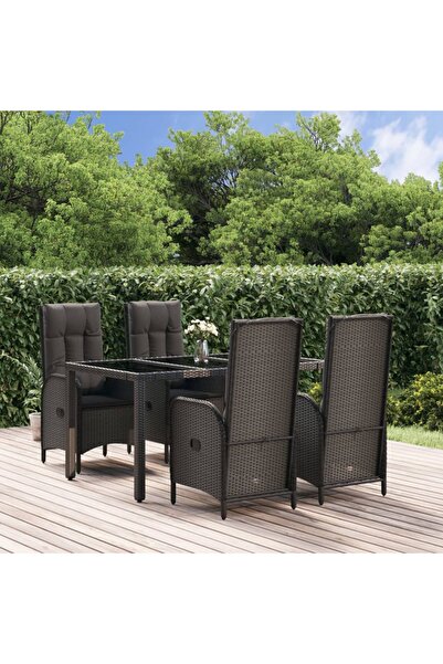 vidaxl Set mobilier de gradina cu perne, 5 piese, negru, poliratan