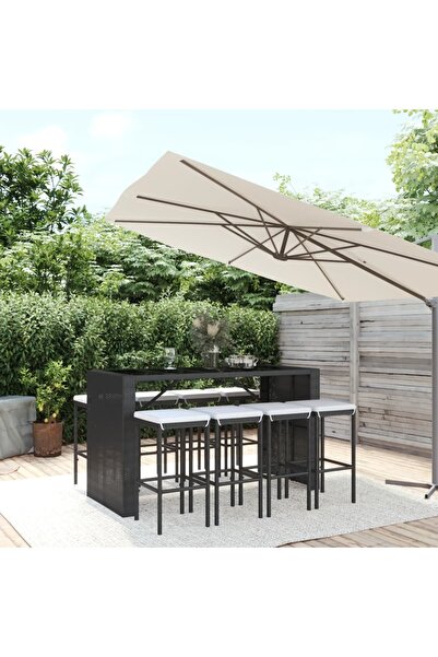 Concept Σετ επίπλων μπαρ κήπου με μαξιλάρια, 9 τεμάχια, μαύρο, πολυρατάν