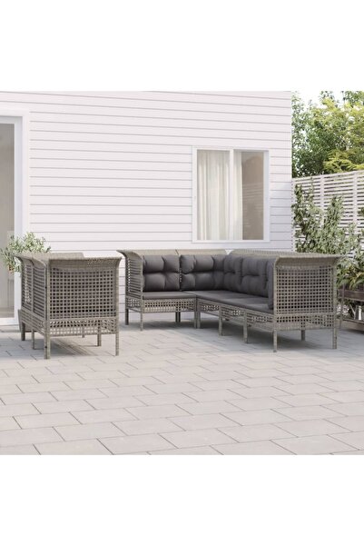 Concept Set mobilier de grădină cu perne, 7 piese, gri, poliratan