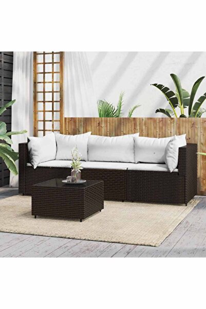 Concept Σετ επίπλων κήπου με μαξιλάρια, 4 τεμάχια, καφέ, πολυρατάν