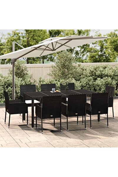 vidaxl Set mobilier de gradina cu perne, 9 piese, negru, poliratan