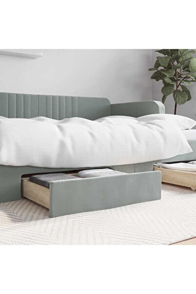 Concept Συρτάρια κρεβατιού 2 τεμ., ανοιχτό γκρι, επεξεργασμένο ξύλο και ύφασμα