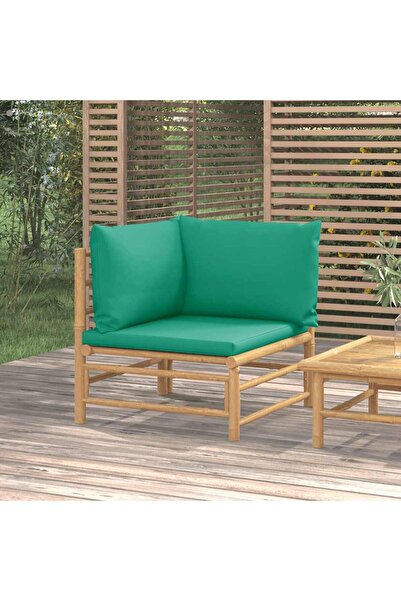 Concept Γωνιακός καναπές κήπου, πράσινα μαξιλάρια, Μπαμπού