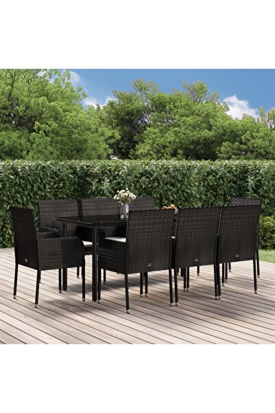 Concept Σετ επίπλων κήπου με μαξιλάρια, 9 τεμάχια, μαύρο, πολυρατάν