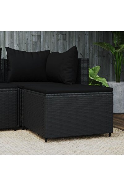 Concept Taburet de grădină cu pernă, negru, poliratan