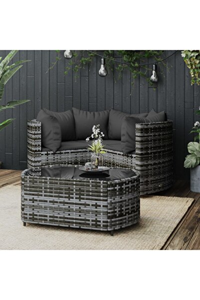 Concept Σετ επίπλων κήπου 4 τεμαχίων με μαξιλάρια, γκρι, πολυρατάν