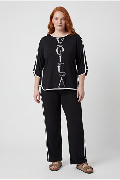 Ebsumu Set de trening negru din țesătură Sho cu imprimeu cu detaliu cu dungi,...