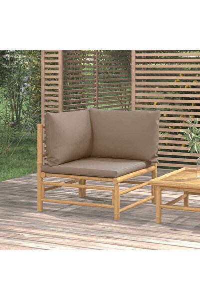 Concept Γωνιακός καναπές κήπου, μαξιλάρια σε μπεζ γκρι χρώμα, μπαμπού 6