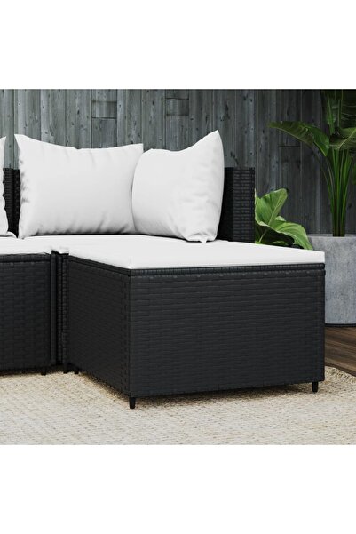 Concept Taburet de grădină cu pernă, negru, poliratan