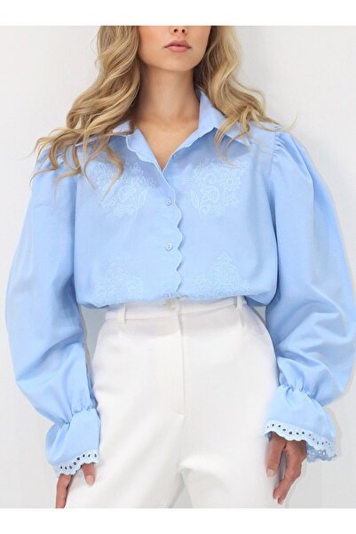 Burcia Princess Sleeve Guipure Embroidered Woven Shirt