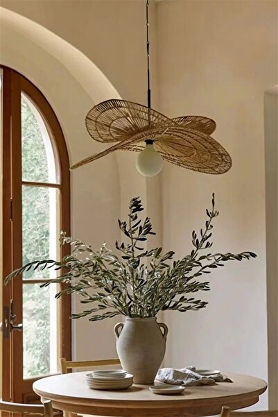 afralya home AFRALYAHOME Handmade İskandinav Rustik Tekli Sarkıt Jüt Avize DU...