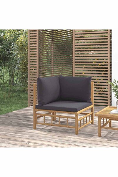 Concept Γωνιακός καναπές κήπου, σκούρα γκρι μαξιλάρια, Μπαμπού