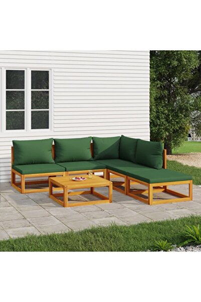 Concept Σετ επίπλων κήπου με πράσινα μαξιλάρια, 6 τεμάχια, μασίφ ξύλο
