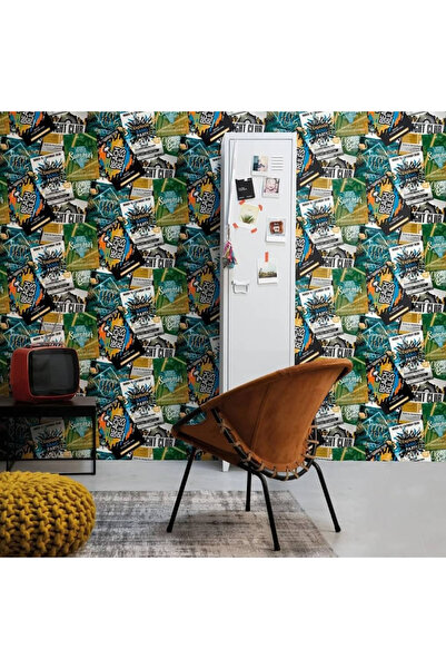 Noordwand Ταπετσαρία τοίχου "Good Vibes Club Posters", πράσινη και πορτοκαλί