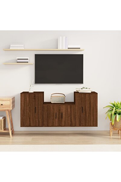 Concept Σετ ντουλαπιών τηλεόρασης, 3 τεμάχια, καφέ δρυς, επεξεργασμένο ξύλο
