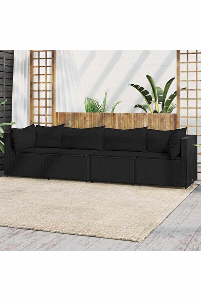 Concept Σετ επίπλων κήπου 4 τεμαχίων με μαύρα μαξιλάρια από πολυρατάν