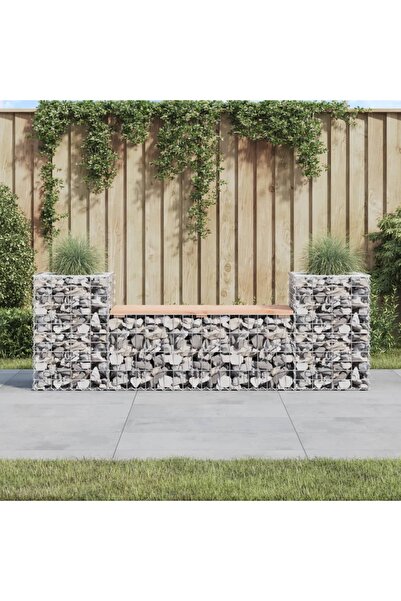 Concept Bancă de grădină cu gabion, 183x41x60,5 cm, lemn masiv Douglas