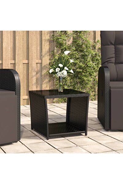 Concept Masă de ceai, blat din sticlă, negru, poliratan/sticlă securiz.