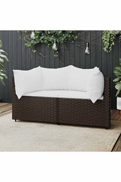 Concept Γωνιακοί καναπέδες κήπου με μαξιλάρια, 2 τεμ., καφέ, πολυρατάν