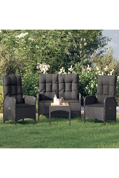 Concept Σετ επίπλων κήπου 4 τεμαχίων με μαύρα μαξιλάρια από πολυρατάν