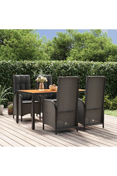 vidaxl Set mobilier de gradina cu perne, 5 piese, negru, poliratan